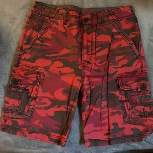 Red camo cargo shorts. New without tags.